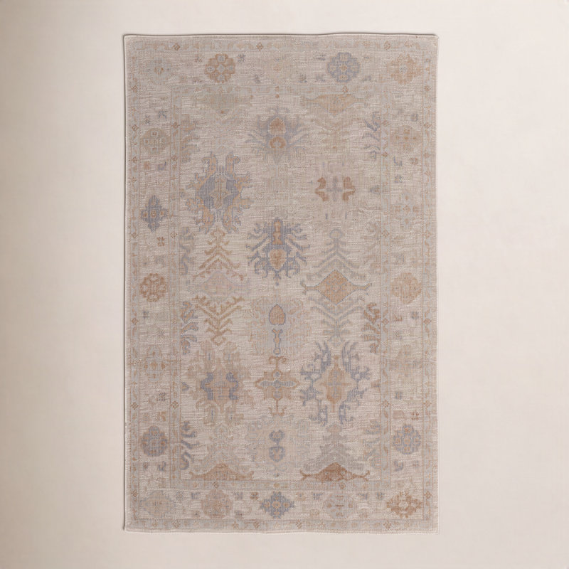 Tierney Eco Friendly PET Oushak Rug, Ivory/Tan/Stone Blue, 9Ft X 12Ft Area Rug, Rectangle 10' x 14'