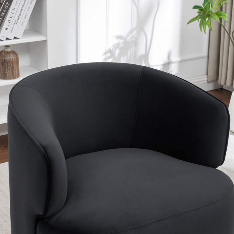 Tybias Upholstered Swivel Barrel Chair, Black