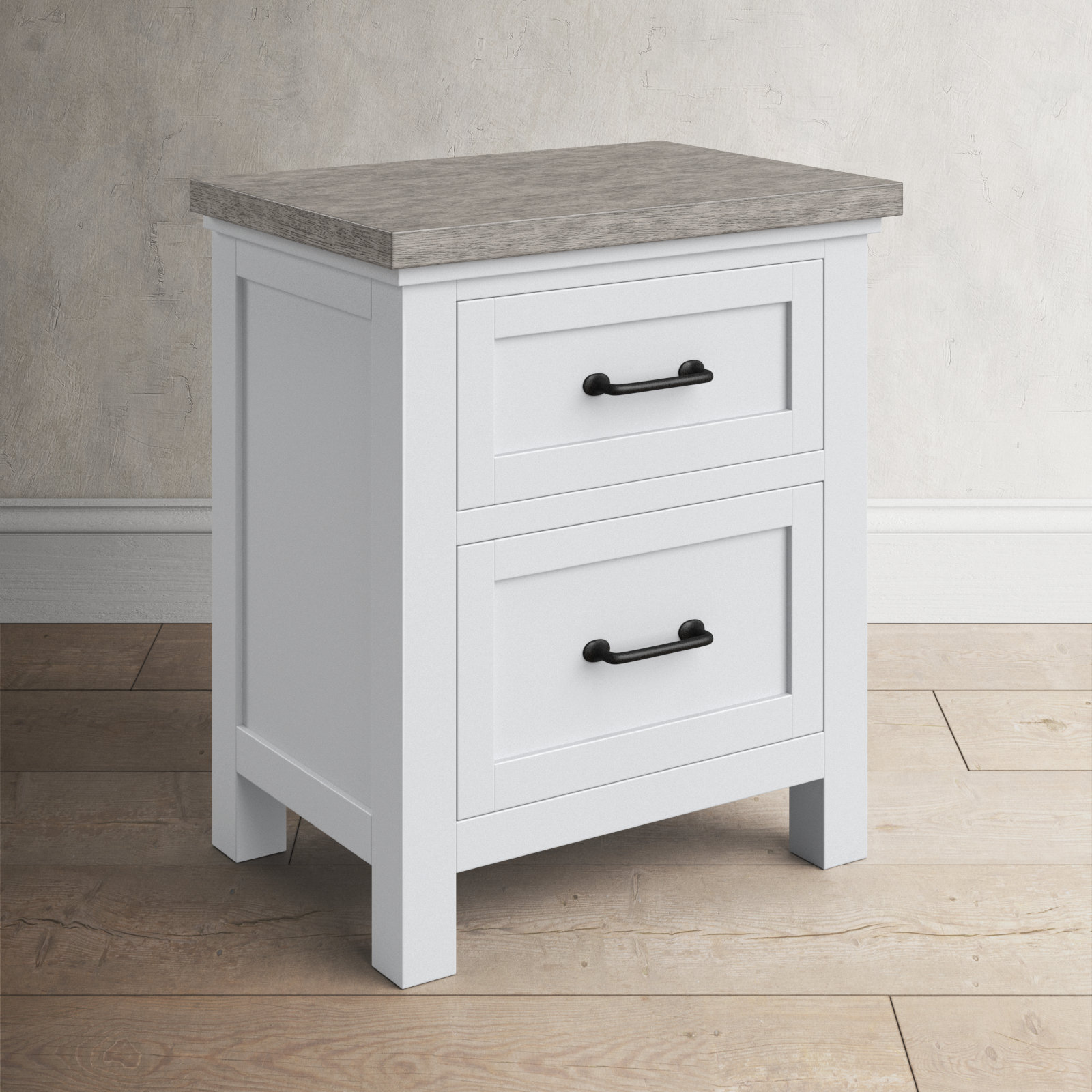 Kenya Oak Nightstand, White/Gray