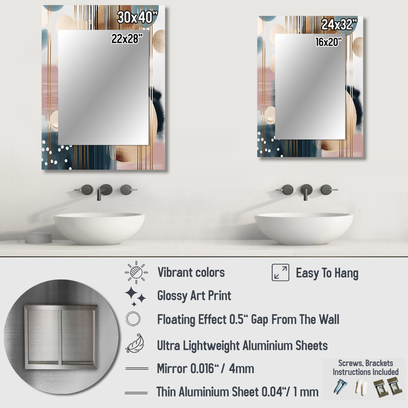 Soft Colors Shapes And Lines Marble III - Marble Large Wall Mirror, Modern Decorative Mirror, Printed Metal Art, 32" x 24"