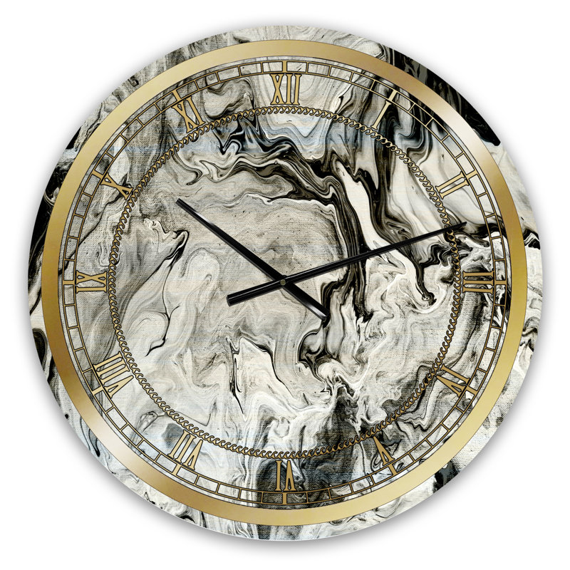 Horloge murale moderne blanche, grise et blanche en marbre peint à la main, Moyen