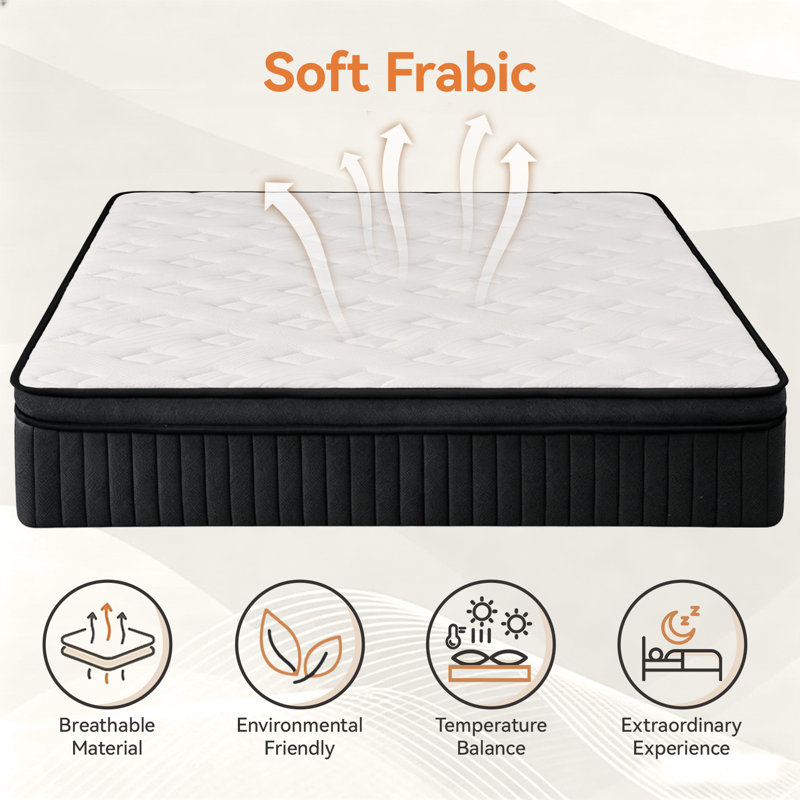 Medium Firm Hybrid Mattress In A Box, Memory Foam & Pocket Spring Mattress For Pressure Relief, Strong Support & Motion Isolation