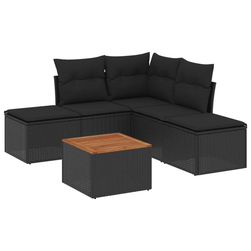  Ensemble de canapé de jardin modulaire en rotin PE noir 6 pièces, Noir, Noir