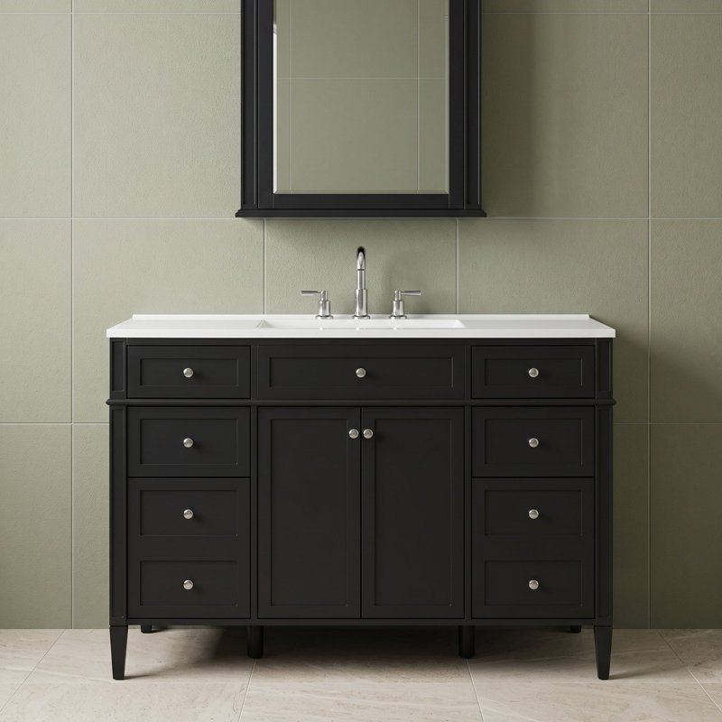 Meuble-lavabo autoportant avec lavabo intégré, 6 tiroirs et 2 portes à fermeture en douceur, Black