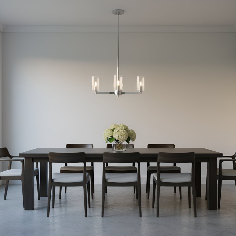 Fullton Dining Room Chandelier With Clear Shade, 10.375" H x 21.625" W x 21.625" D, 3 Lights, Chrome
