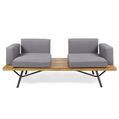Wood Patio With Dark Gray Cushions - Handmade Details And Style 2 Seater In Comfortable Furniture Choice