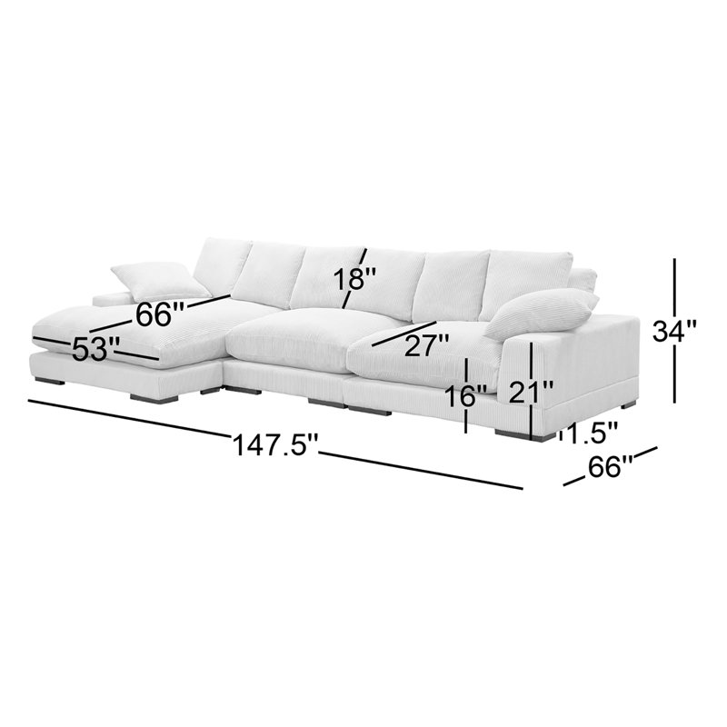 Plunge Large Sectional, Gray Corduroy