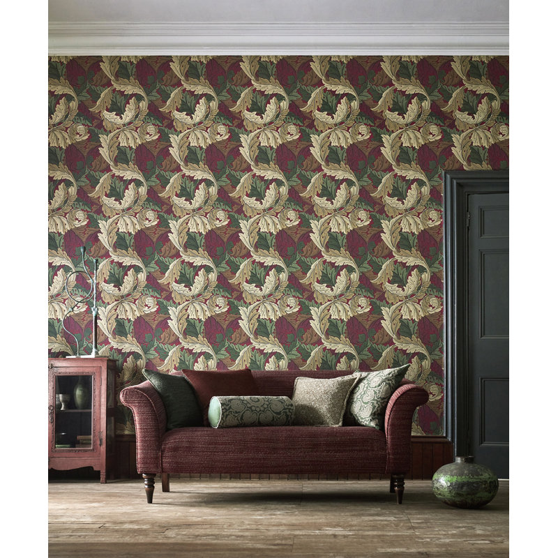 Acanthus Wallpaper, Slate Blue/Thyme