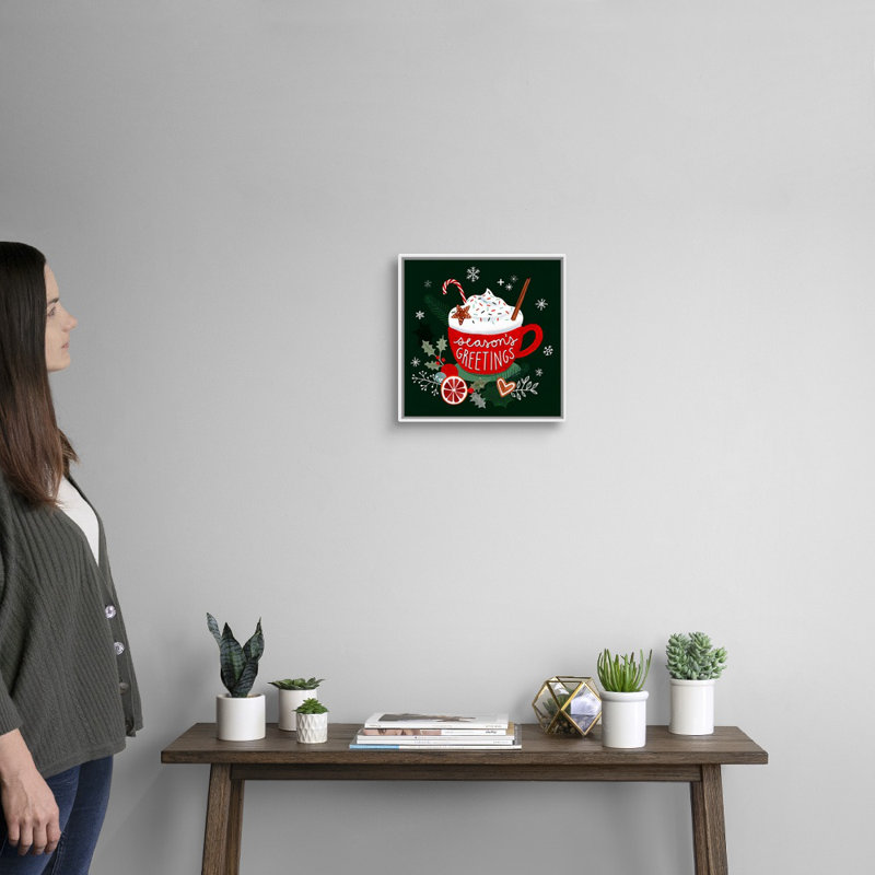 «Christmas Comforts I» par Victoria Borges - reproduction d'art textuel sur toile, H 14 po x l 14 po x P 1,75 po, Cadre blanc