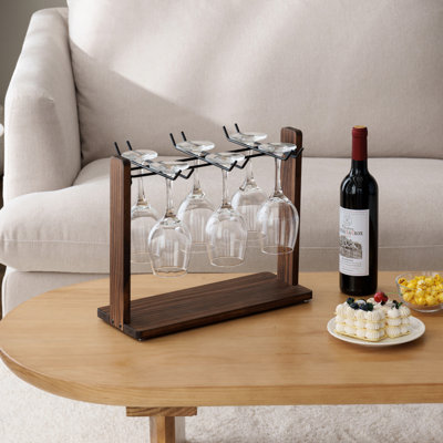 Cameren Solid Wood Tabletop Wine Glass Rack in Brown Millwood Pines