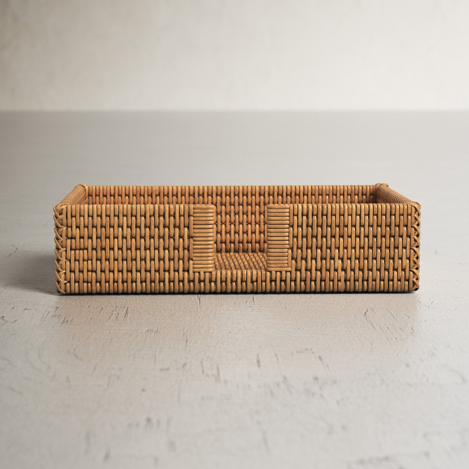Rattan Guest with Cutout Napkin Holder, Honey Brown