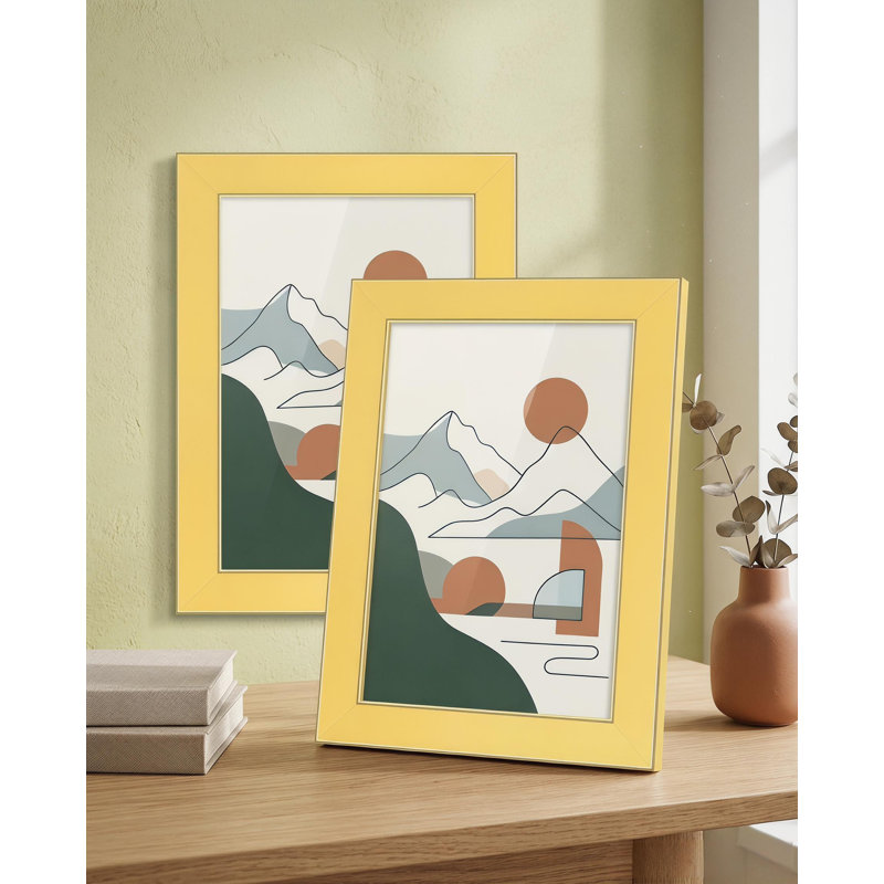 Ensemble de cadres photo, verre véritable, support mural ou présentoir de table, Yellow, 4" x 6"