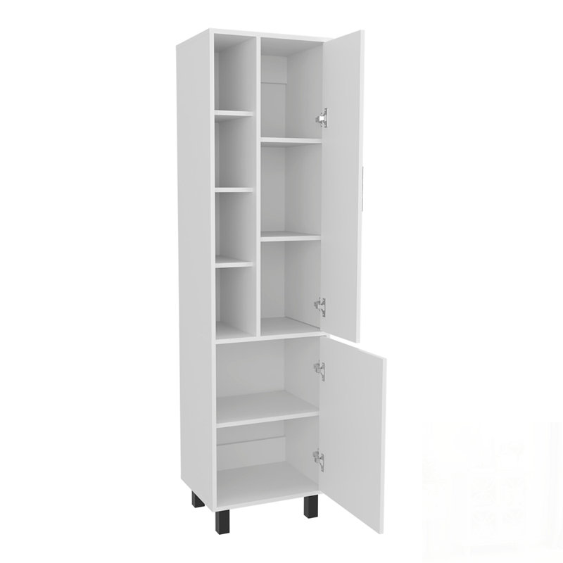 Armoire à linge avec rangement ouvert et 2 portes, parfaite pour organiser et exposer les articles essentiels dans n'importe quelle pièce
