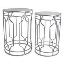 Silver Round Mirrored Glass Top Nesting End Tables Set