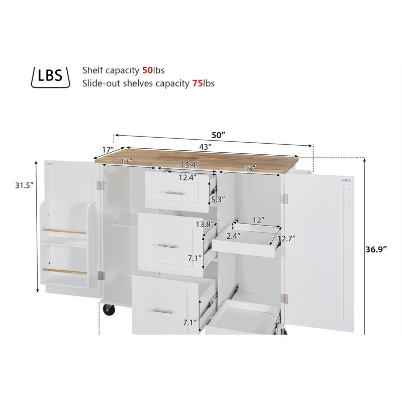 Burnetta Kitchen Island, White