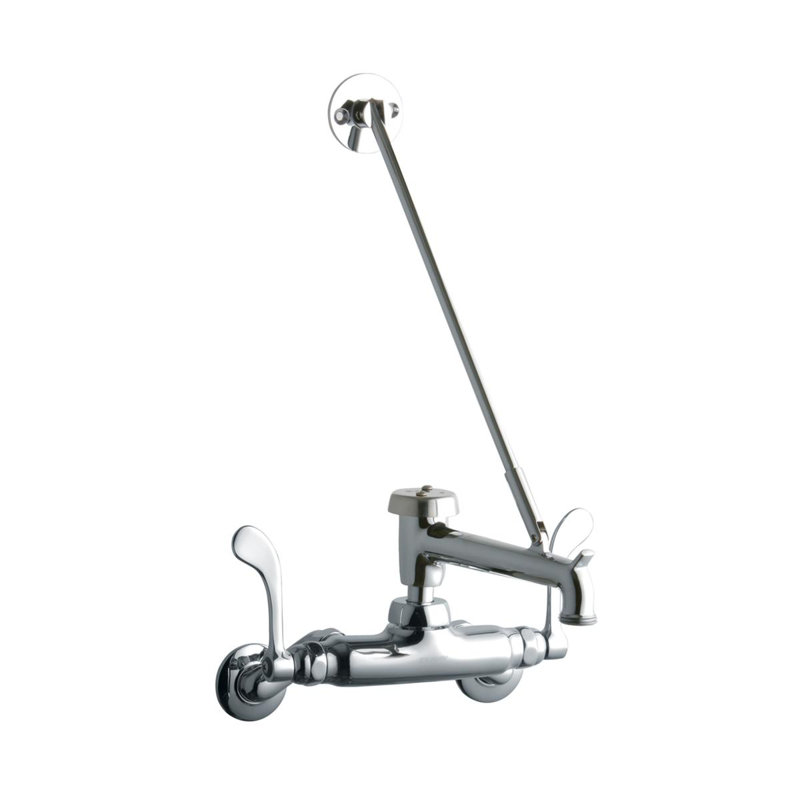 Service/Utility Single Hole Wall Mount Faucet w/7" Bucket Hook Spout 4" Wristblade Handles 2" Inlet Chrome