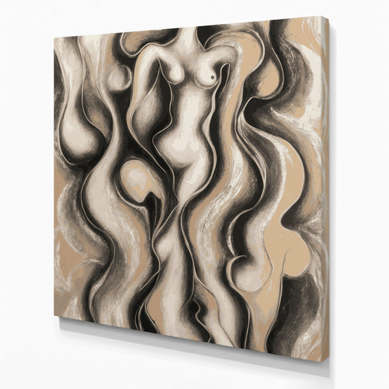 Abstrait art figuratif beige sur toile 57, H 8 po x l 8 po