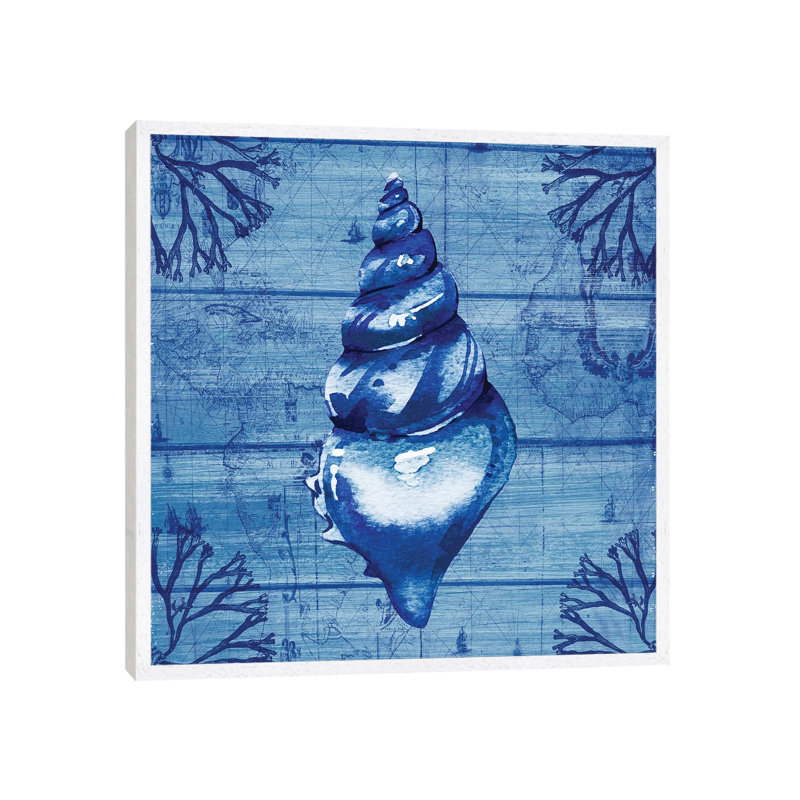Indigo Conch - Print on Canvas, 66.04cm H x 66.04cm W x 3.81cm D, White Floater Framed