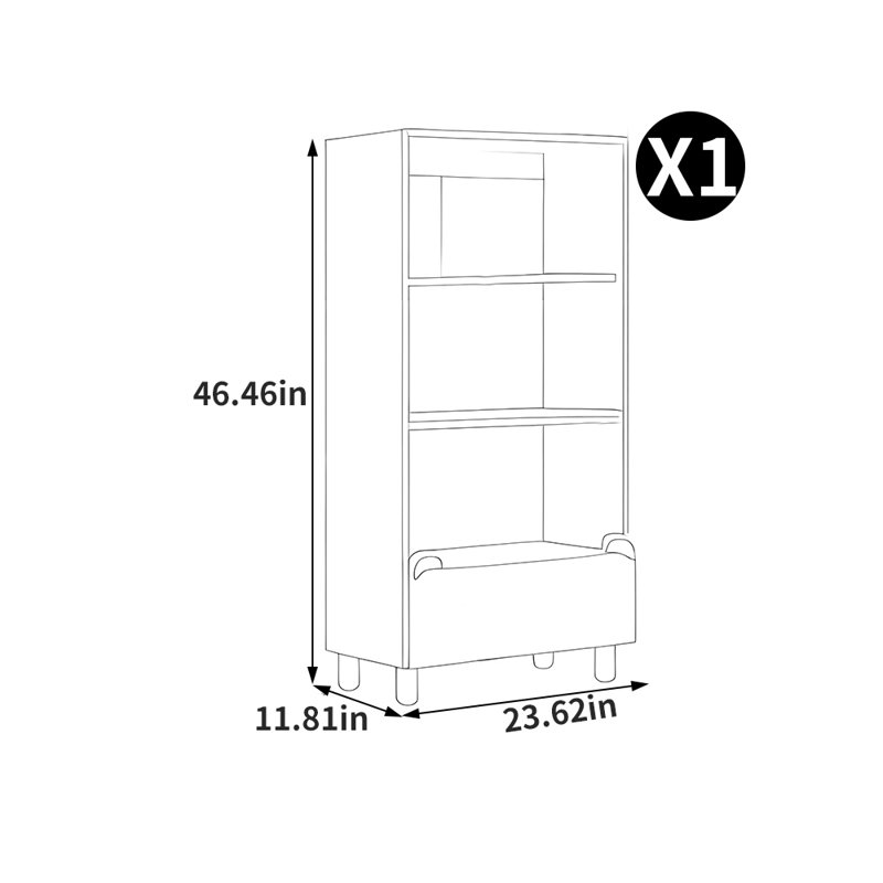 Cartoon style simple bookcase, (3 Shelves) 46.46"H x 23.62"W x 11.81"D