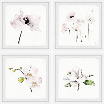 « fleur quartet », ensemble de 4 reproductions de peintures à l’aquarelle encadrées