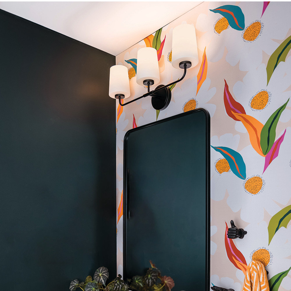 Fitz 3 Light Frosted Dimmable Vanity Light, Black