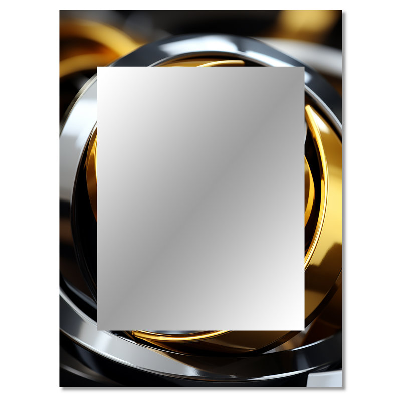 Circulaire futuriste or et argent tourbillon - miroir spirales abstraites, miroir mural décoratif moderne, art imprimé en métal