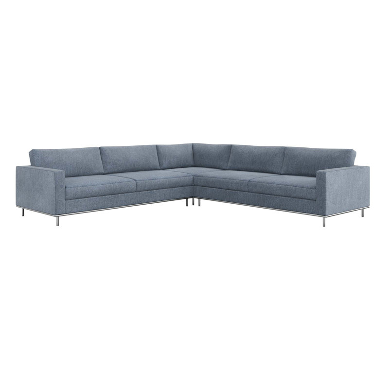Valencia Upholstered L-Shaped Sectional Symmetrical, Polished Nickel, Azure Polyester Blend