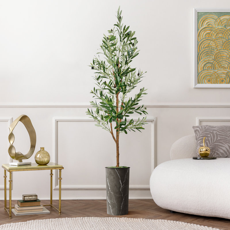 Arbre artificiel dans un pot de fleurs moderne, décoration d'arbre en soie d'olivier artificiel (pot et arbre)