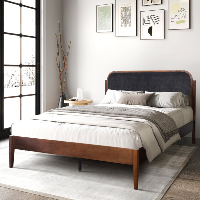 Gosman Wood Queen Platform Bed, Walnut/Charcoal, Charcoal