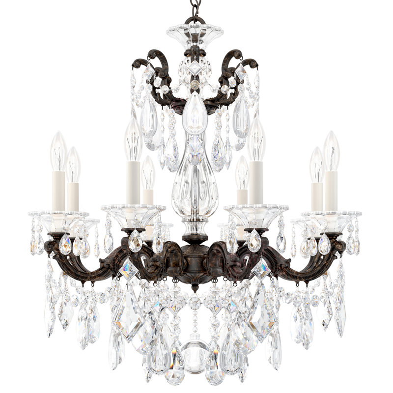 La Scala 8 Light 25in x 28.5in Chandelier in Florentine Bronze with Clear Radiance Crystals, Czech, Heirloom Bronze