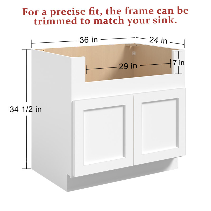 Ready-to-Assemble Kitchen Sink Base Cabinet, Shaker White, 34.5" H x 36" W x 24" D
