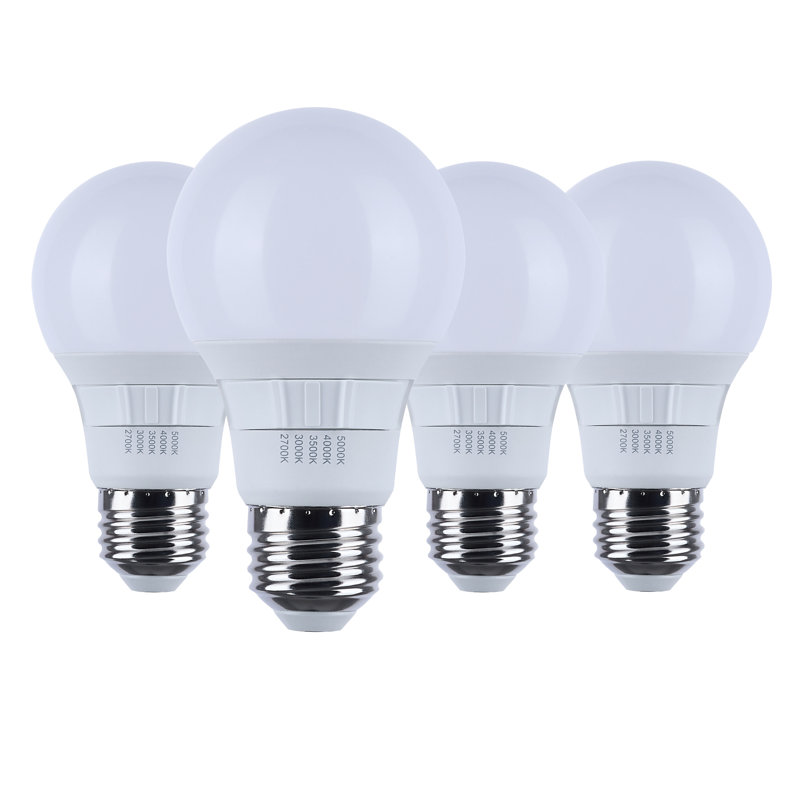 6 Watt A19 LED 27K/3K/35K/4K/5K CCT Selectable Medium Base White Finish 120 Volt, 470 Lumens , 6 W