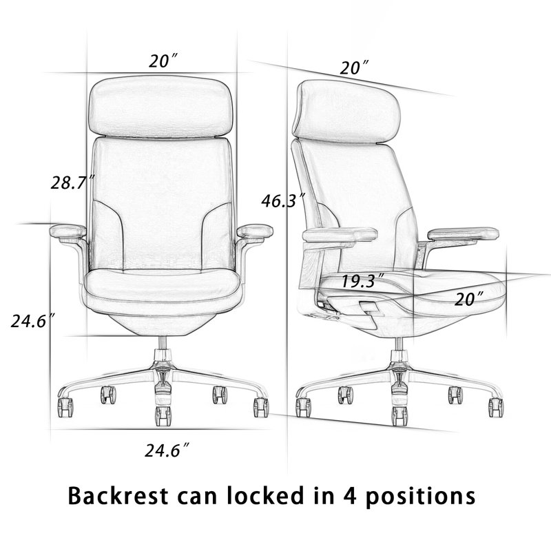 Fauteuil de direction ergonomique en cuir véritable, Beige