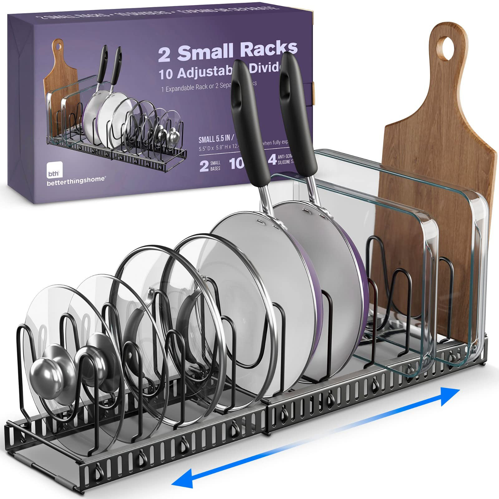 Rebrilliant Expandable Pot Lid Organizer Rack For Kitchen Cabinets ...