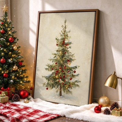 Arbre de Noël avec ornements rouges, art mural sur toile, 24 x 16 po