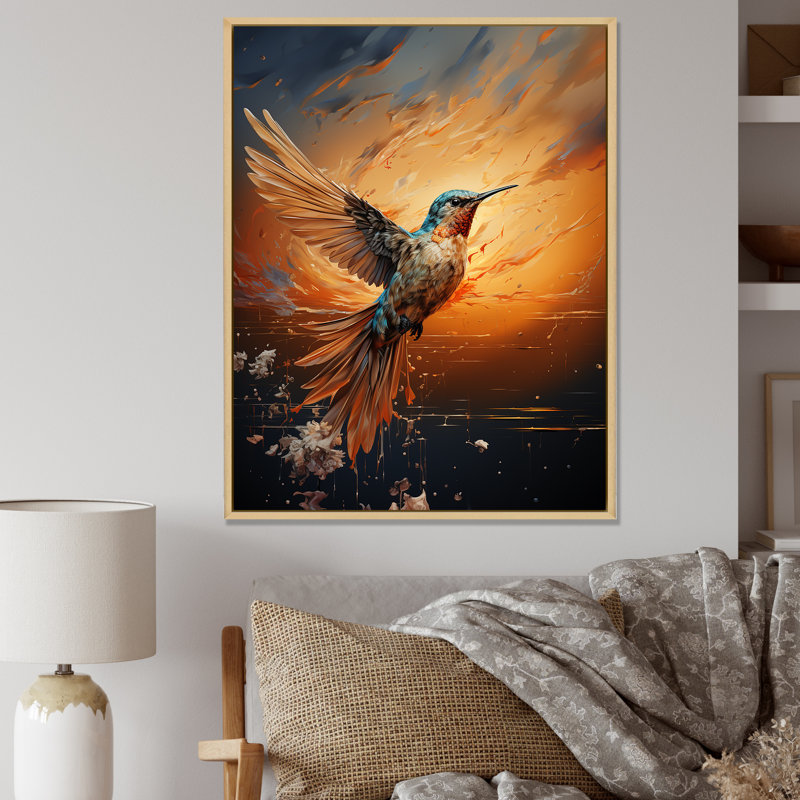 Sunbeam Swift Hummingbird - Colibri, art mural animal, Cadre flottant brun, H 32 po x l 24 po x P 1 po