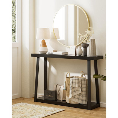 Console avec rangement et étagère, table d'appoint étroite pour entrée, couloir, hall et salon, noire
