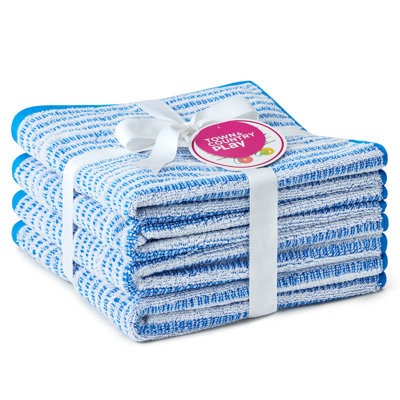 TOWN & COUNTRY PLAY 4-Piece Striped Reversible Terry Brights Hand Towel Set, 20x30-Inch, 100% BCI Cotton