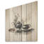 Black And White Boho Tea Set Potteries I - Boho Pottery On Wood Print-583938449
