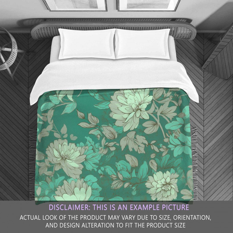 Floral Green/Turquoise Microfiber Comforter, King Comforter