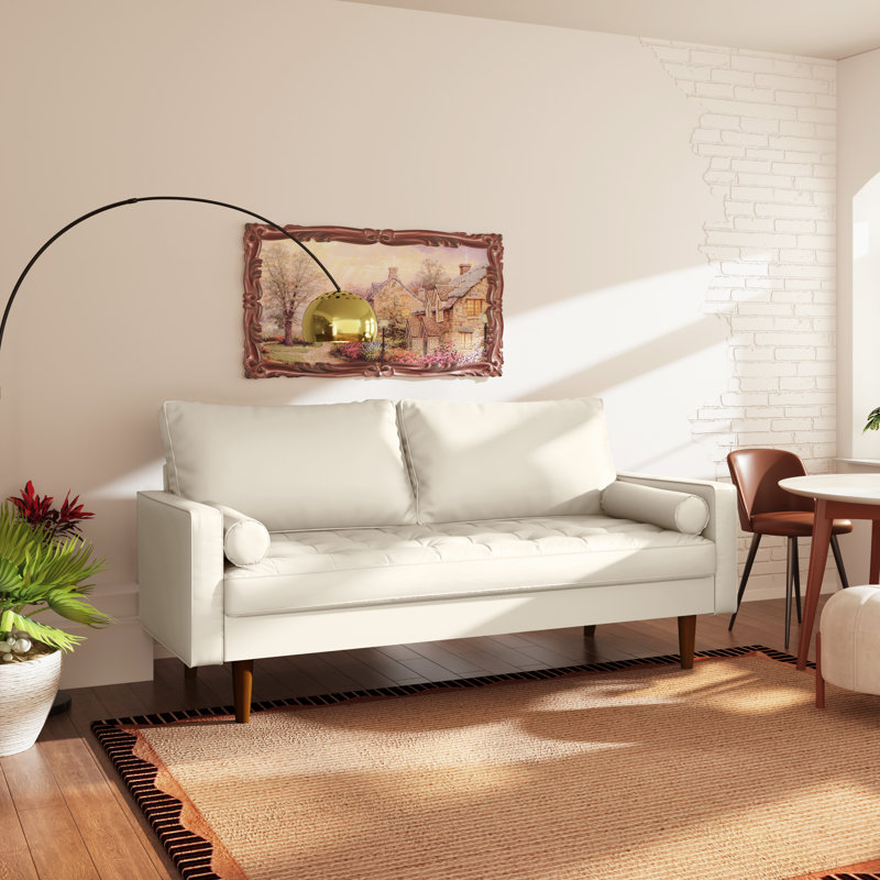 Covington 70'' Faux Leather Square Arm Sofa, White Faux Leather