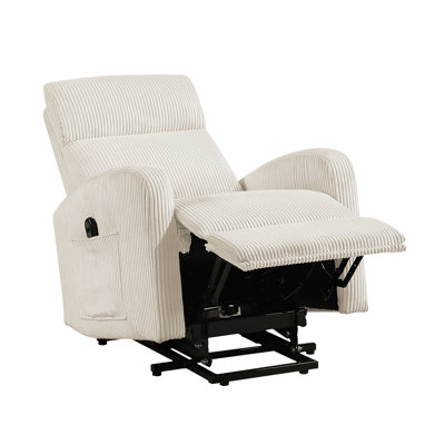 Contemporary Power Lift Chair Recliner 1pc Plush Corduroy Upholstery Comfort Side Pocket Plywood Living Room Furniture