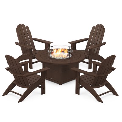 Vineyard Curveback Adirondack 5-Piece Conversation Set with Fire Pit Table -  POLYWOOD®, PWS709-1-MA