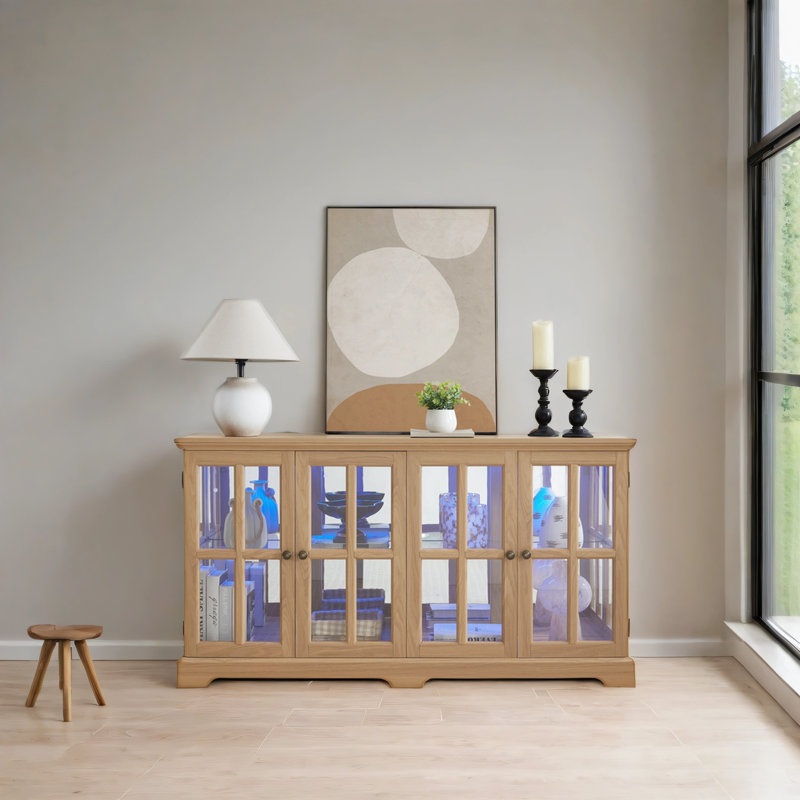Vitrine à DEL avec vitrine antique avec portes en verre et tablettes réglables pour objets de collection, Jaune