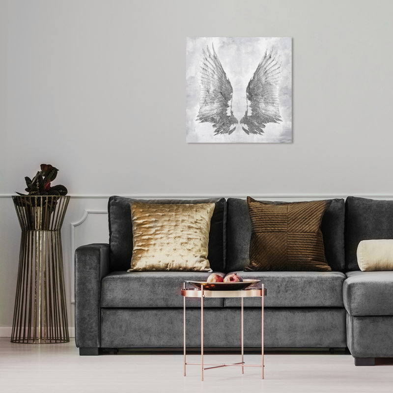 Mes plumes gris clair My Silver Wings - impression, H 16 po x l 16 po, Toile tendue