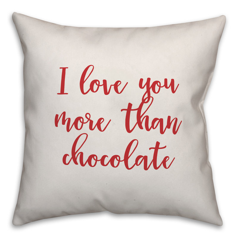  Coussin décoratif 16 po I Love You More Than Chocolate, Blanc / rouge, Housse de coussin