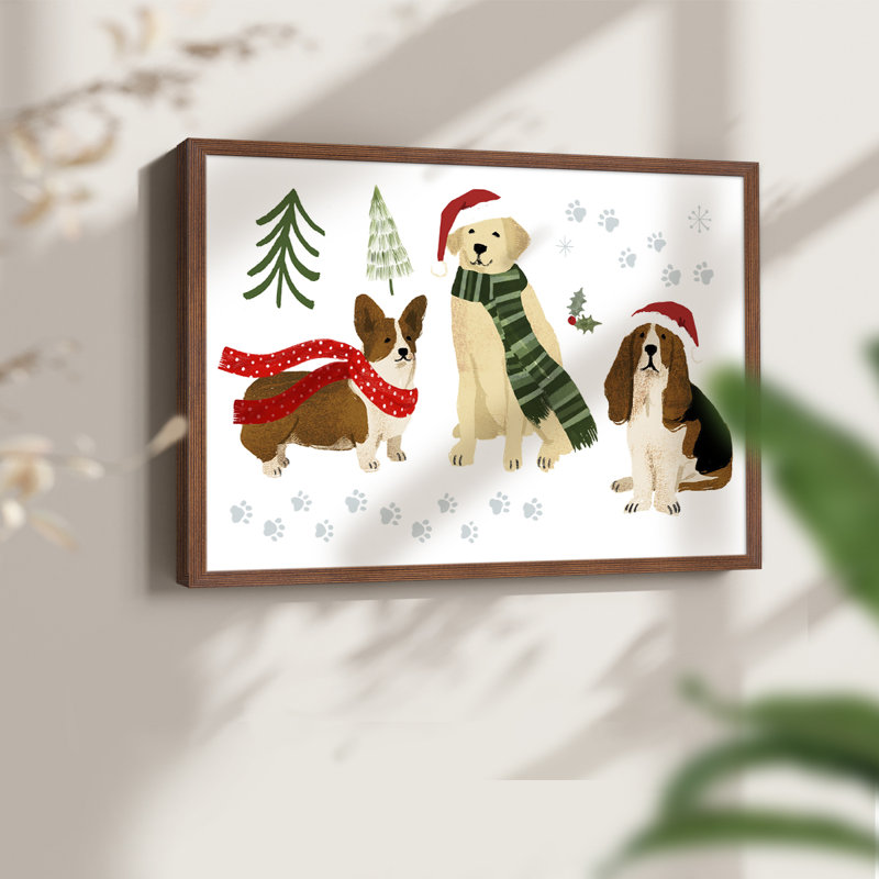 Holidogs Collection A -Framed Print - Restickable, Walnut, 11" H x 14" W