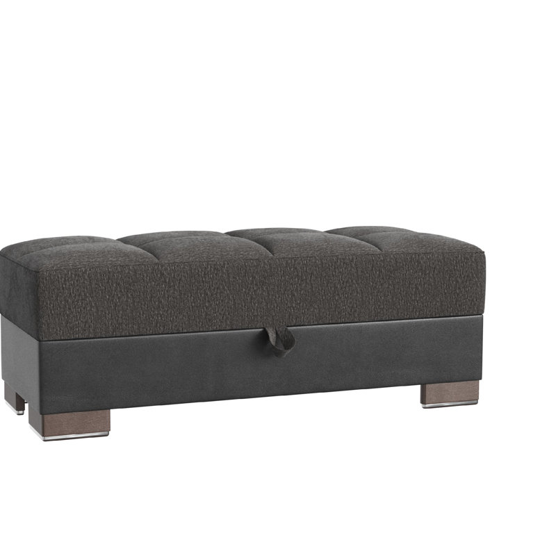 Clemmer Fabric Upholstered Ottoman with Storage, Gray/Black Chenille