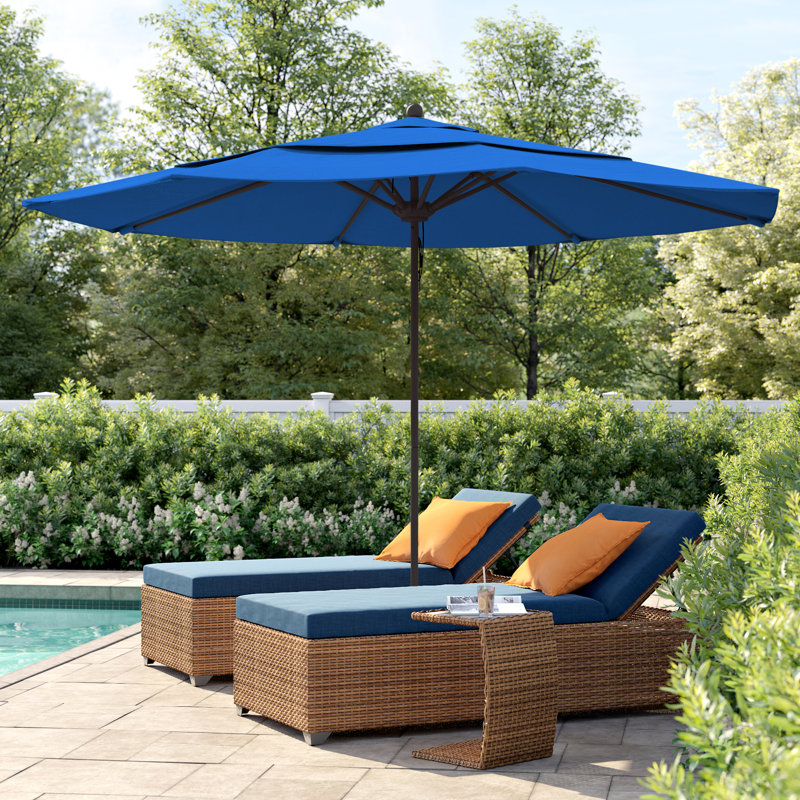 Parasol de marché 11 pi Hibo, Tissu performance bleu royal, Blanc mat