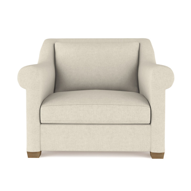 Chaise avec accoudoirs roulés Thompson, H 32 po x l 43 po x P 41 po, Huître de lin Box Weave, Patiné